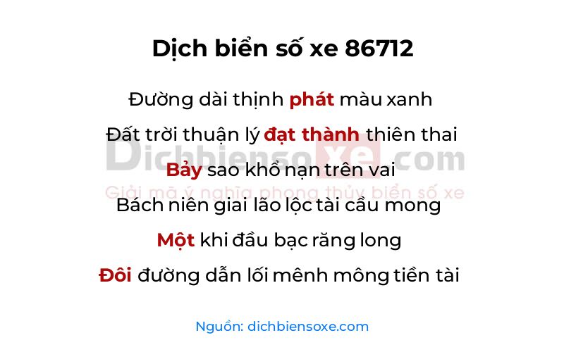 Dịch thơ biển số 86712
