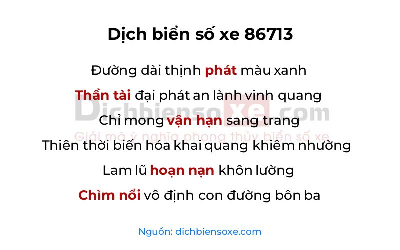 Dịch thơ biển số 86713