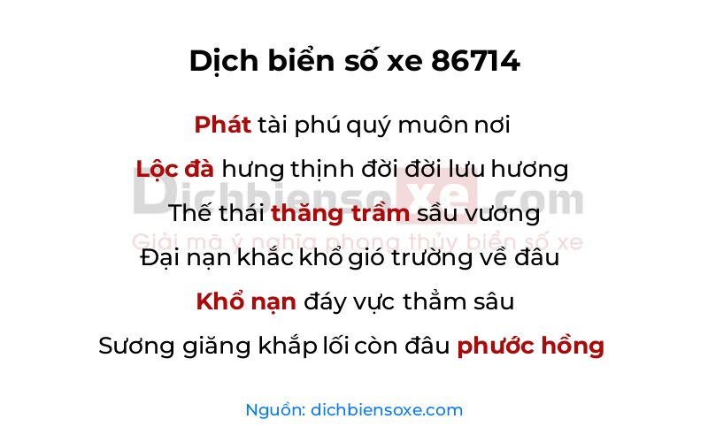 Dịch thơ biển số 86714