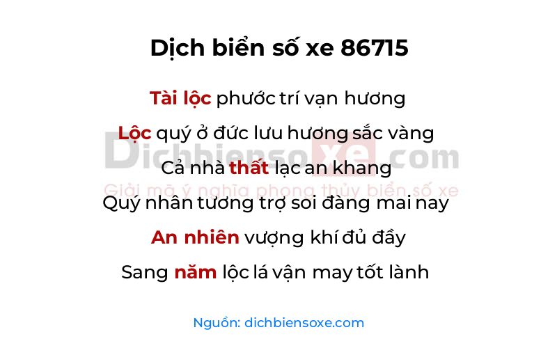 Dịch thơ biển số 86715