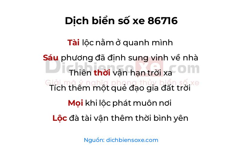 Dịch thơ biển số 86716