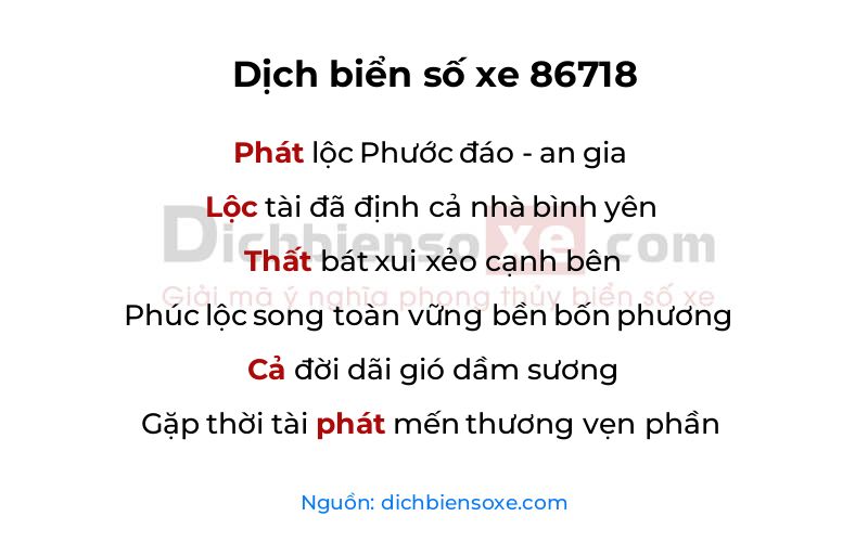 Dịch thơ biển số 86718