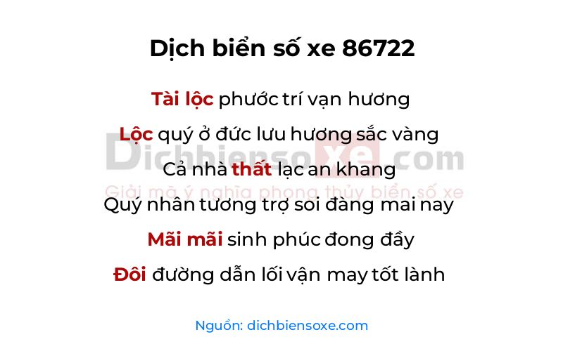 Dịch thơ biển số 86722