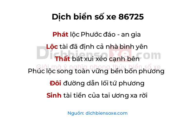 Dịch thơ biển số 86725
