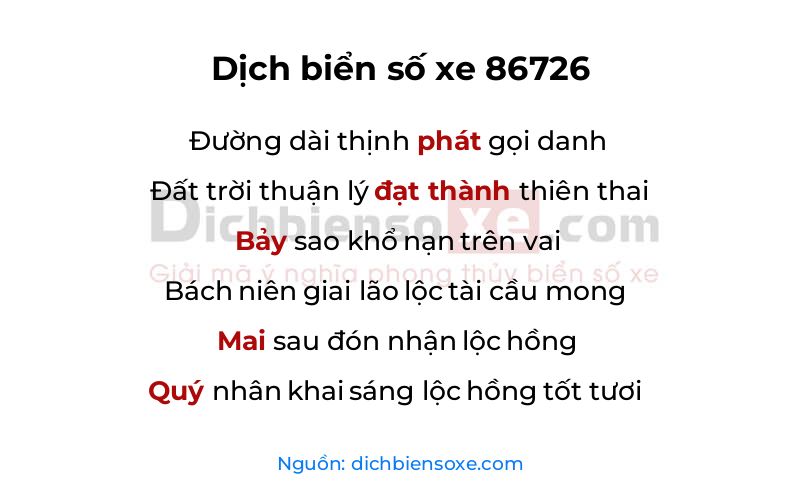 Dịch thơ biển số 86726
