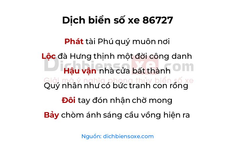 Dịch thơ biển số 86727