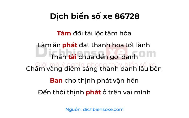 Dịch thơ biển số 86728