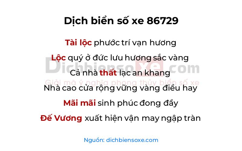 Dịch thơ biển số 86729