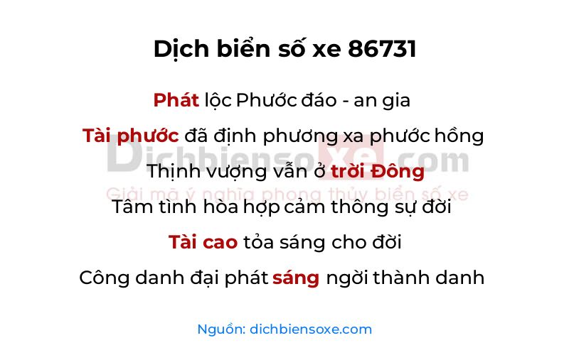 Dịch thơ biển số 86731