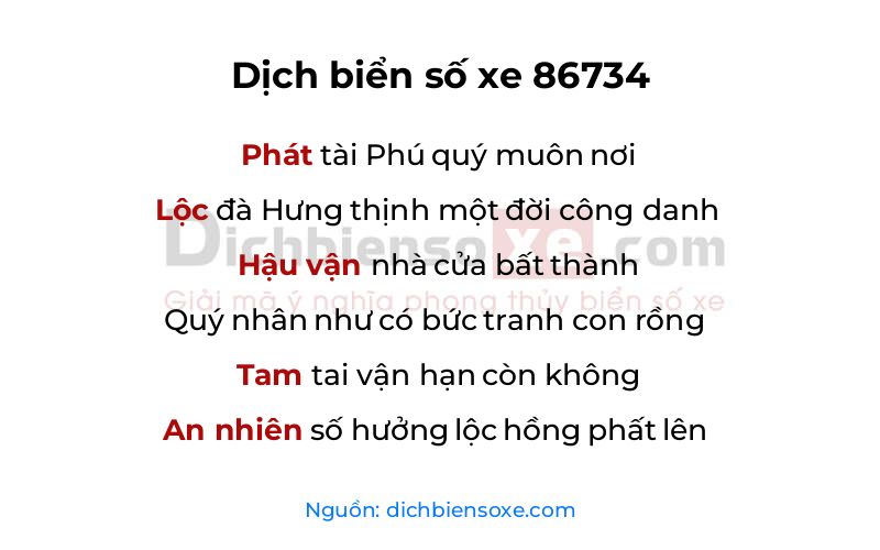 Dịch thơ biển số 86734