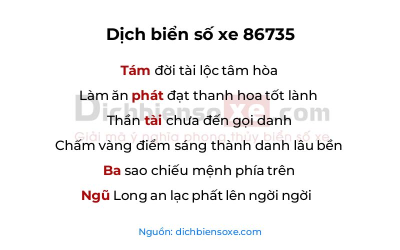 Dịch thơ biển số 86735