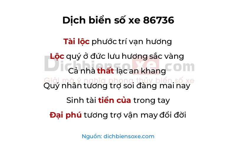 Dịch thơ biển số 86736