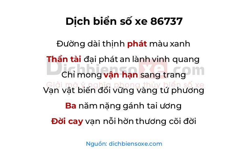 Dịch thơ biển số 86737