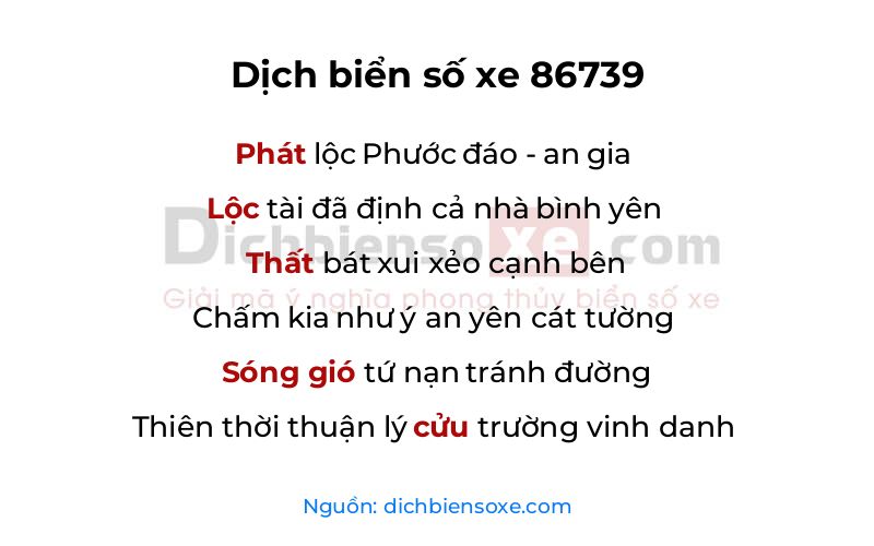 Dịch thơ biển số 86739