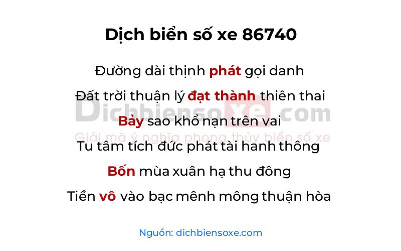 Dịch thơ biển số 86740
