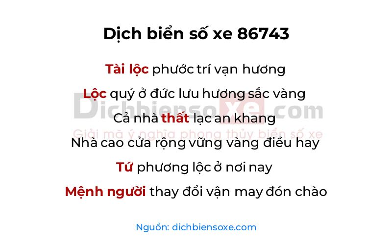 Dịch thơ biển số 86743