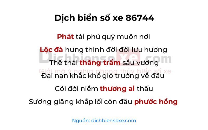 Dịch thơ biển số 86744