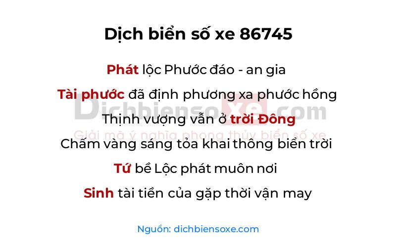 Dịch thơ biển số 86745