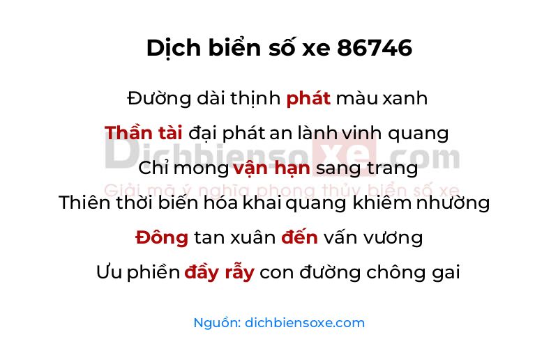 Dịch thơ biển số 86746