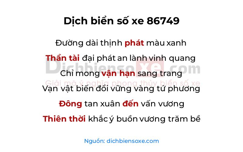 Dịch thơ biển số 86749