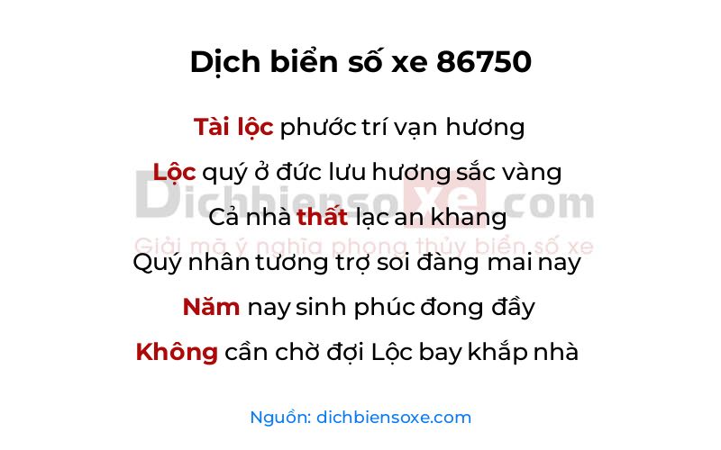 Dịch thơ biển số 86750