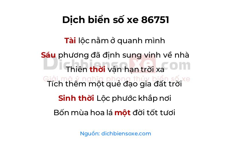 Dịch thơ biển số 86751