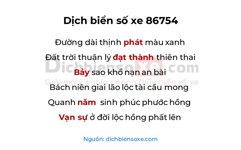 Dịch thơ biển số 86754
