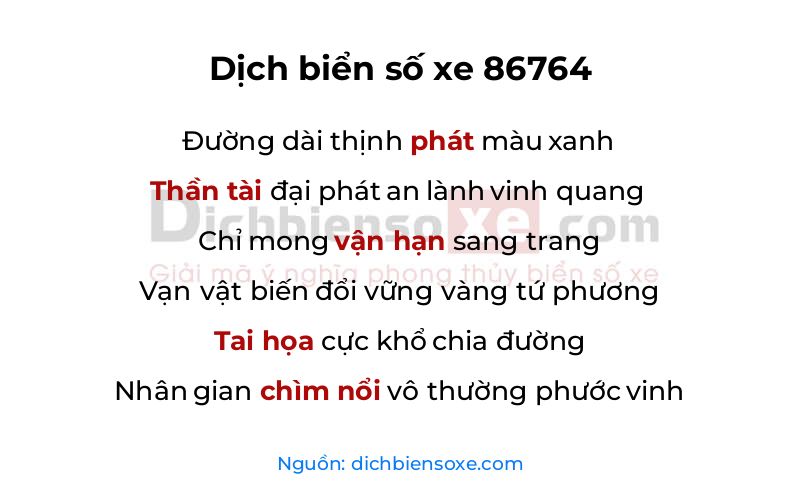 Dịch thơ biển số 86764
