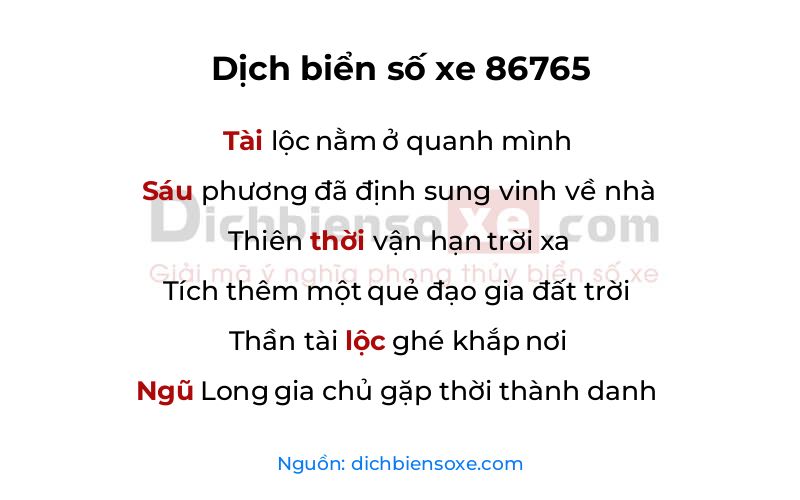 Dịch thơ biển số 86765