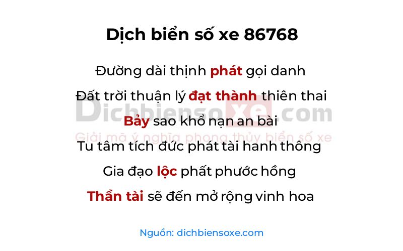 Dịch thơ biển số 86768