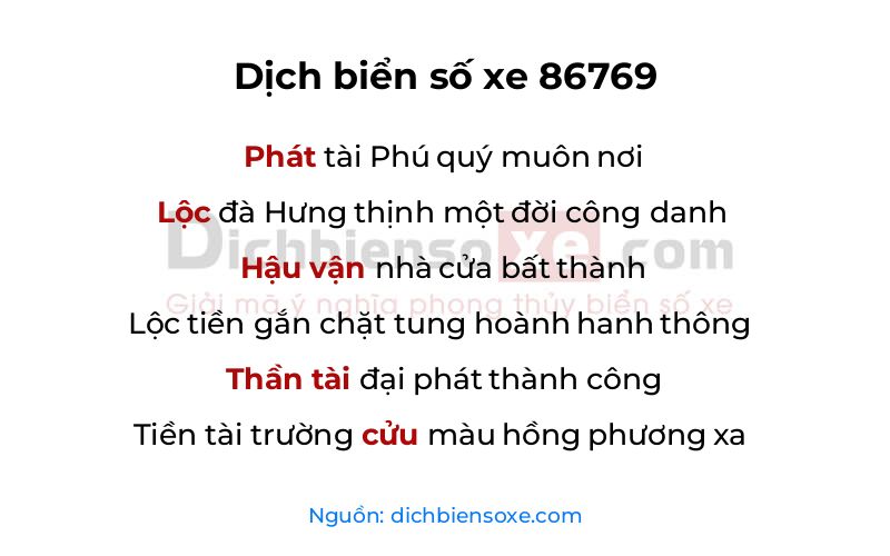 Dịch thơ biển số 86769