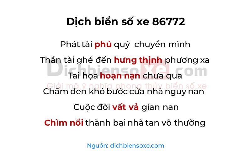 Dịch thơ biển số 86772