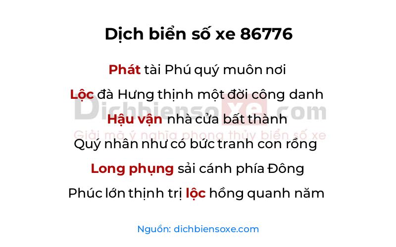Dịch thơ biển số 86776