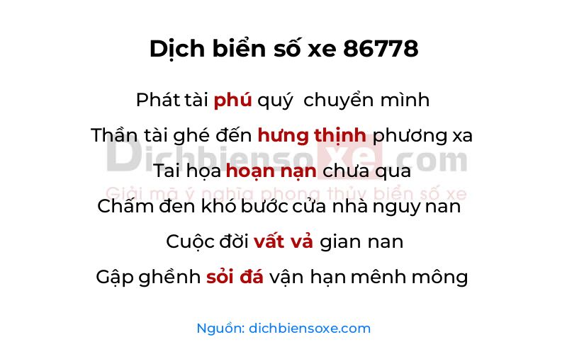 Dịch thơ biển số 86778