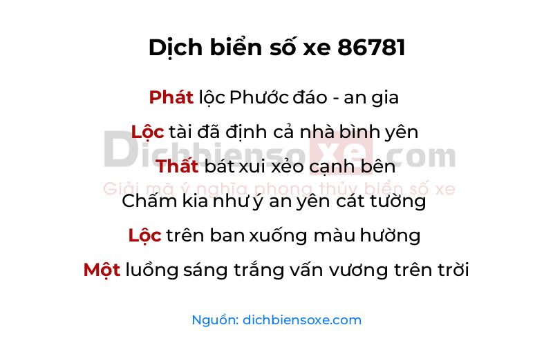 Dịch thơ biển số 86781