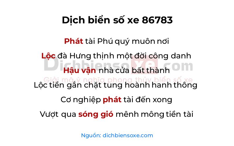 Dịch thơ biển số 86783