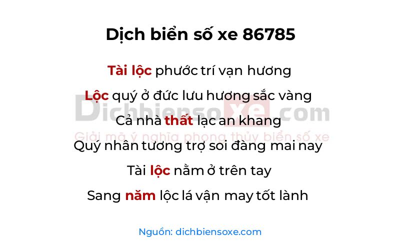 Dịch thơ biển số 86785