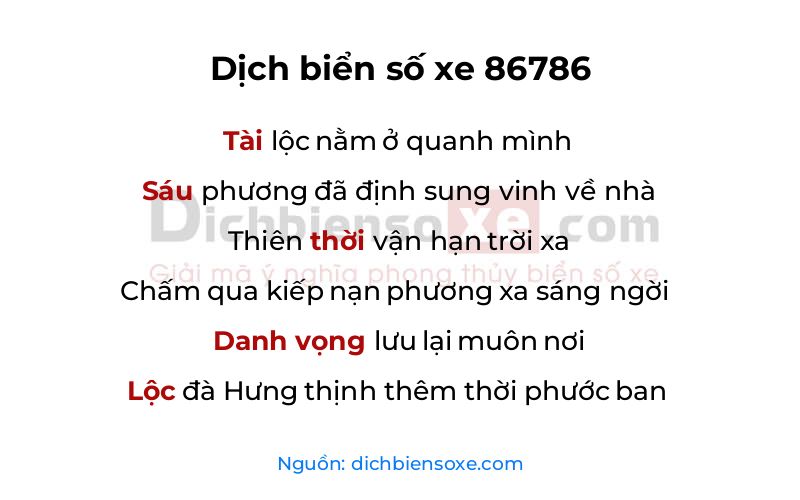 Dịch thơ biển số 86786