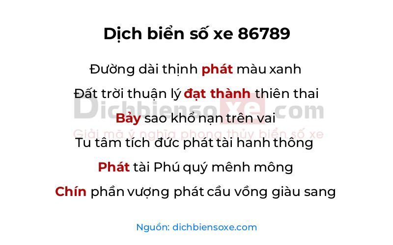 Dịch thơ biển số 86789