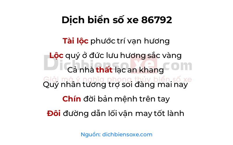 Dịch thơ biển số 86792
