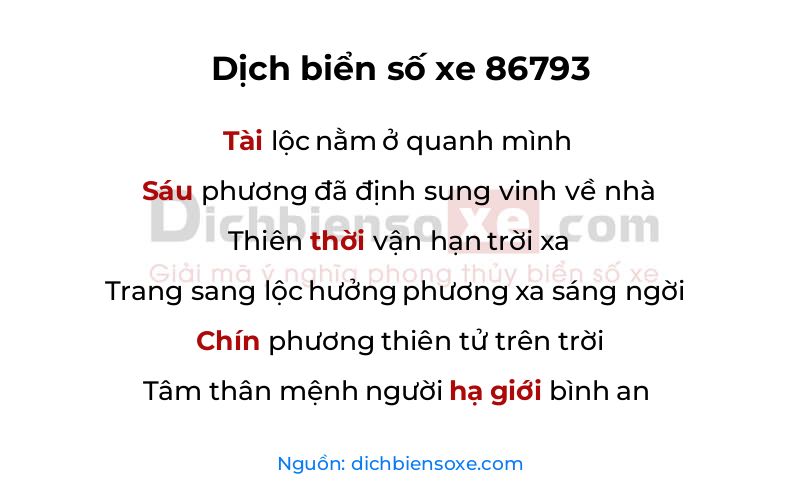 Dịch thơ biển số 86793