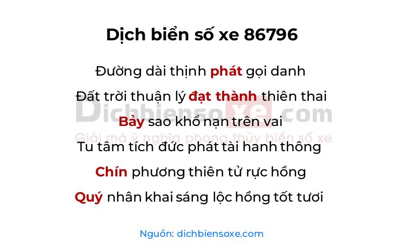 Dịch thơ biển số 86796