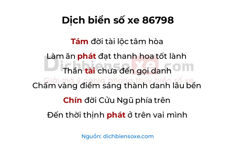 Dịch thơ biển số 86798