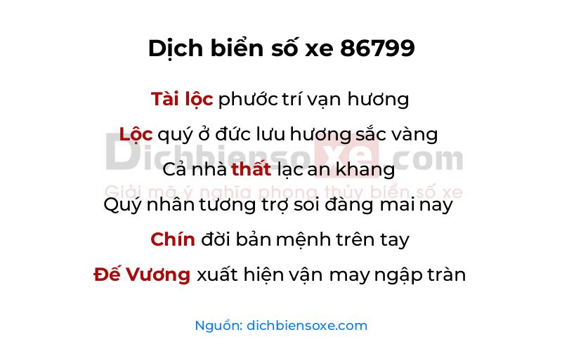 Dịch thơ biển số 86799