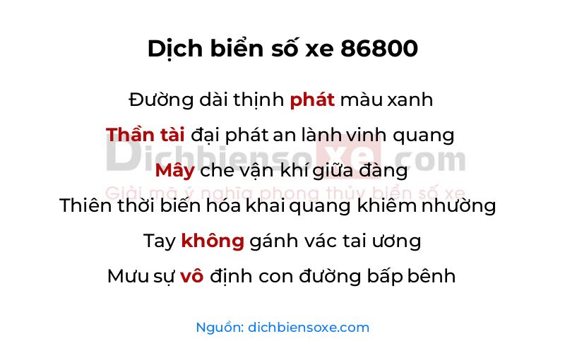 Dịch thơ biển số 86800