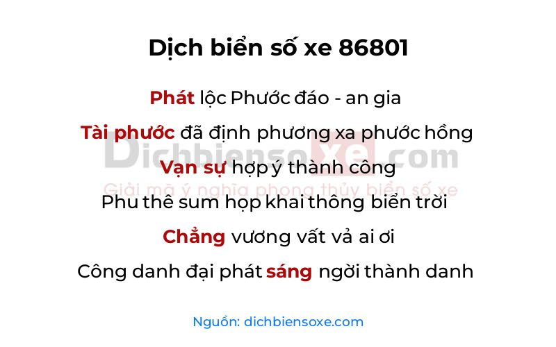 Dịch thơ biển số 86801
