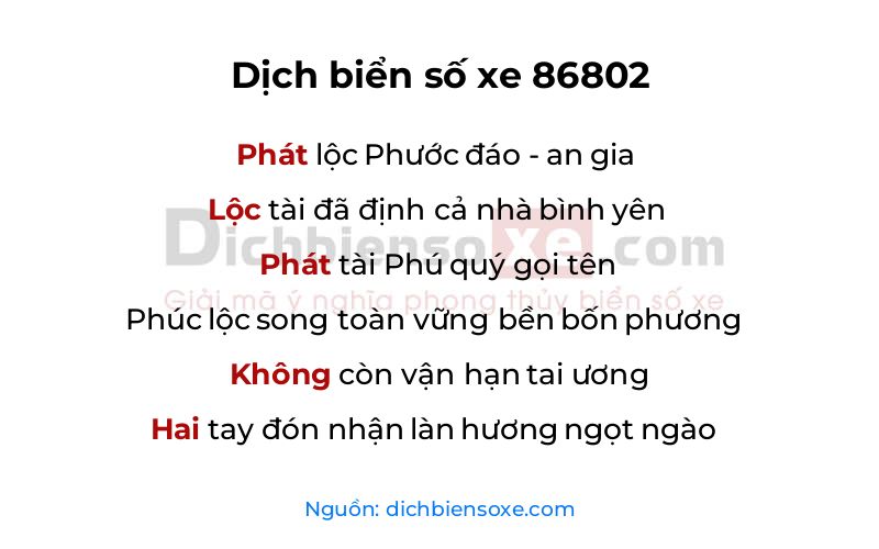Dịch thơ biển số 86802