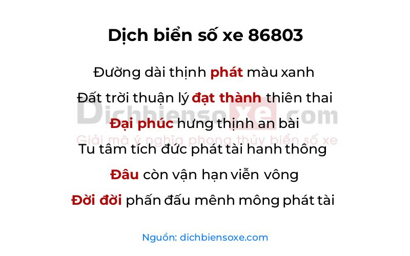 Dịch thơ biển số 86803