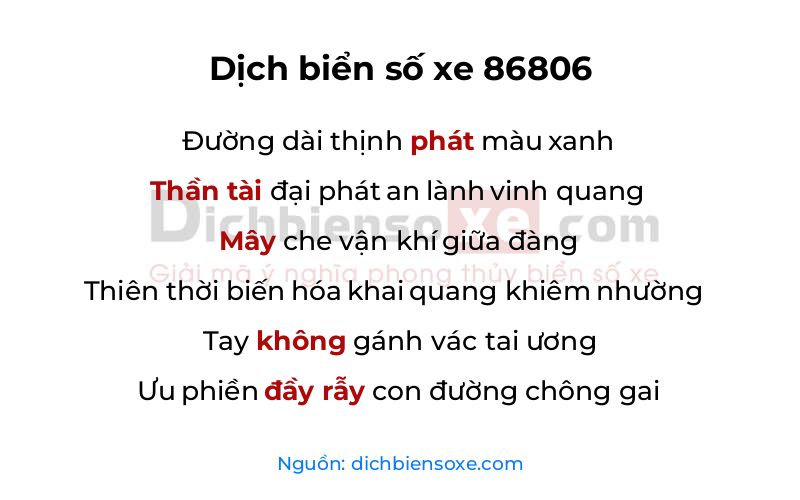 Dịch thơ biển số 86806