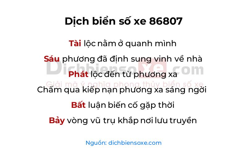 Dịch thơ biển số 86807